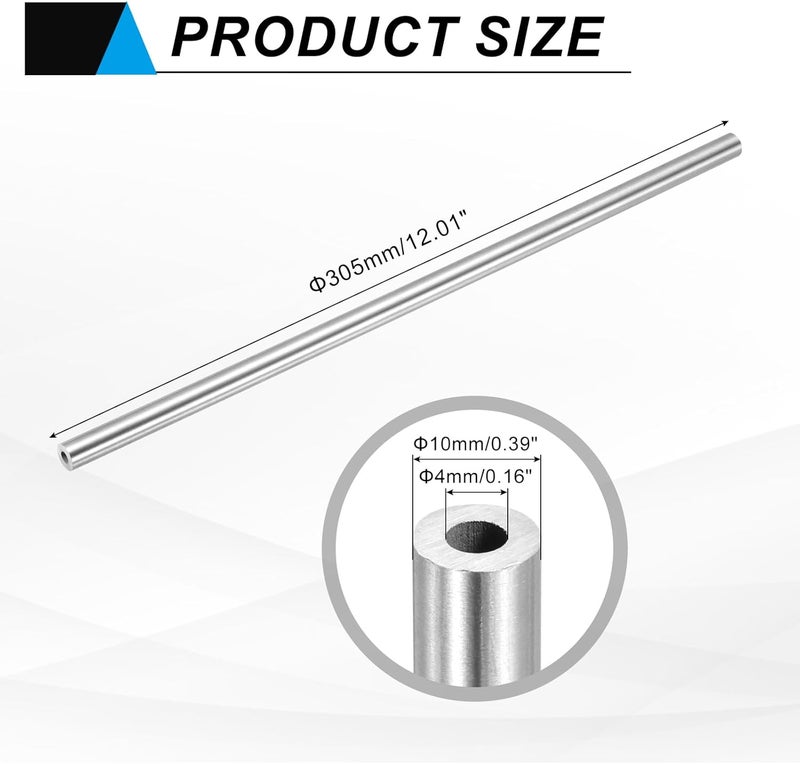 uxcell 304 Stainless Steel Tube, 4mm ID 10mm OD 305mm Length Round Seamless Straight Steel Metal Capillary Pipe Tubing for Industry DIY Projects - Image 2
